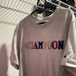Gray & colorful words Champion t shirt